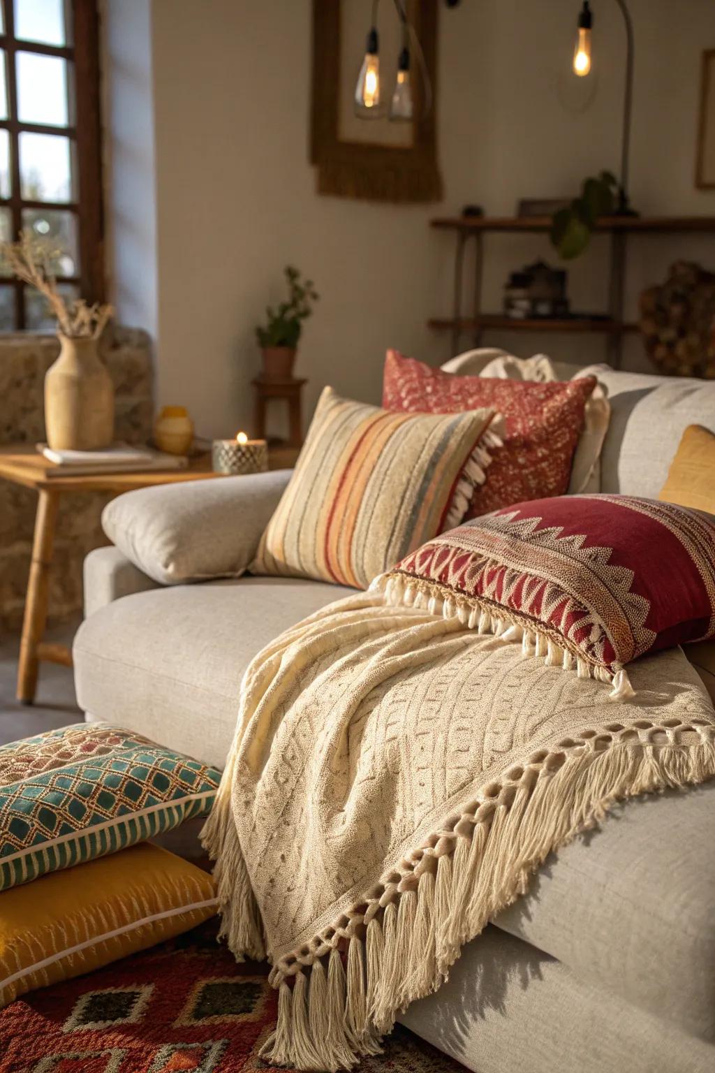 Fringe adds a playful and whimsical feel to textiles.