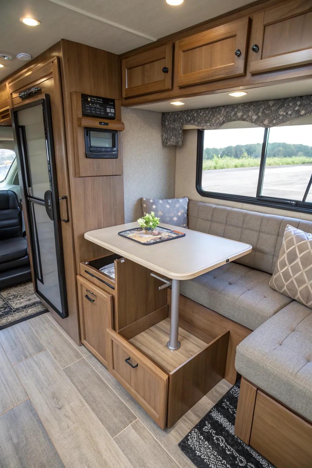 Hidden tables cleverly enhance space in your RV.