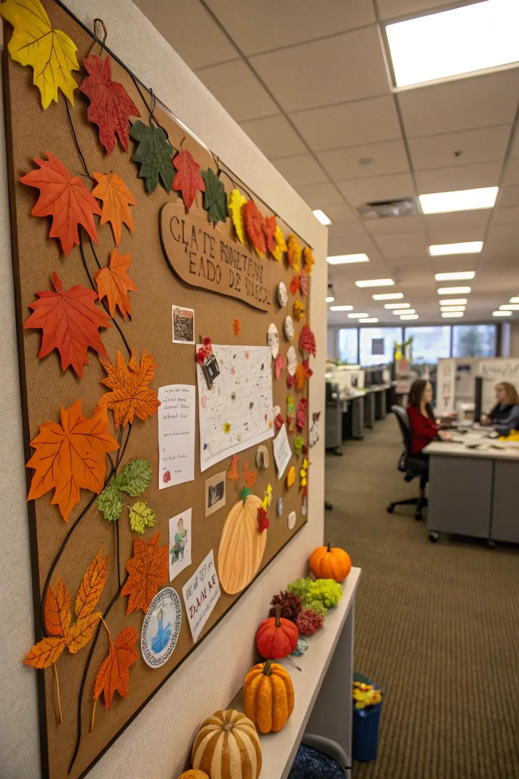 A handcrafted seasonal exhibit with self-made autumn decorations from the team.