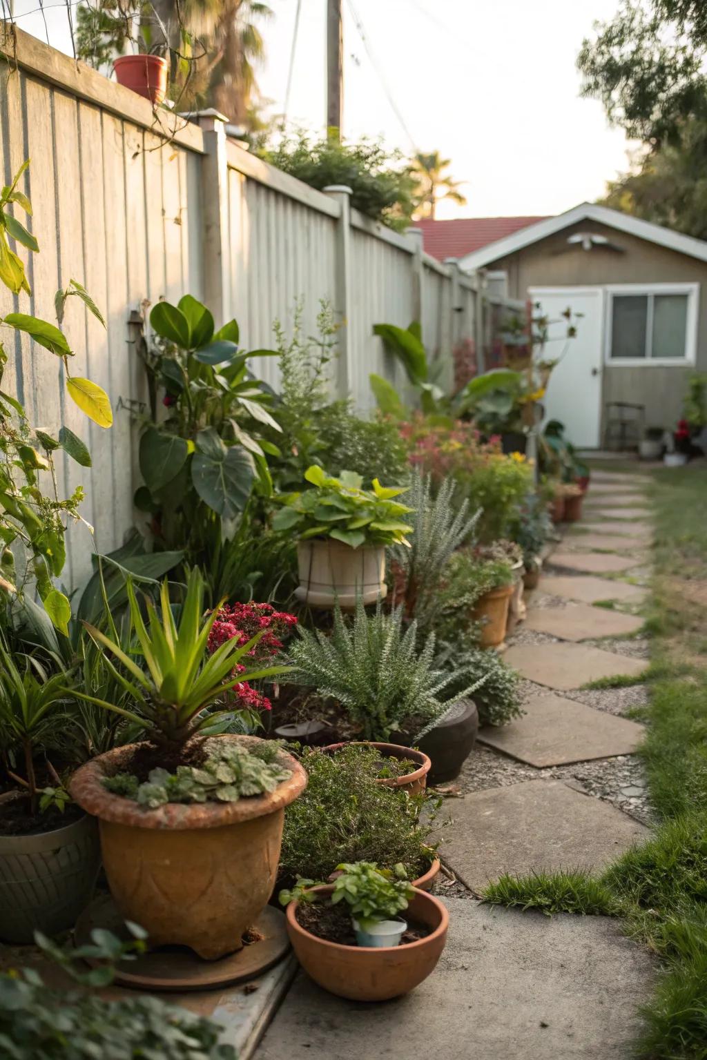 Transform your side yard into a verdant, potted paradise.