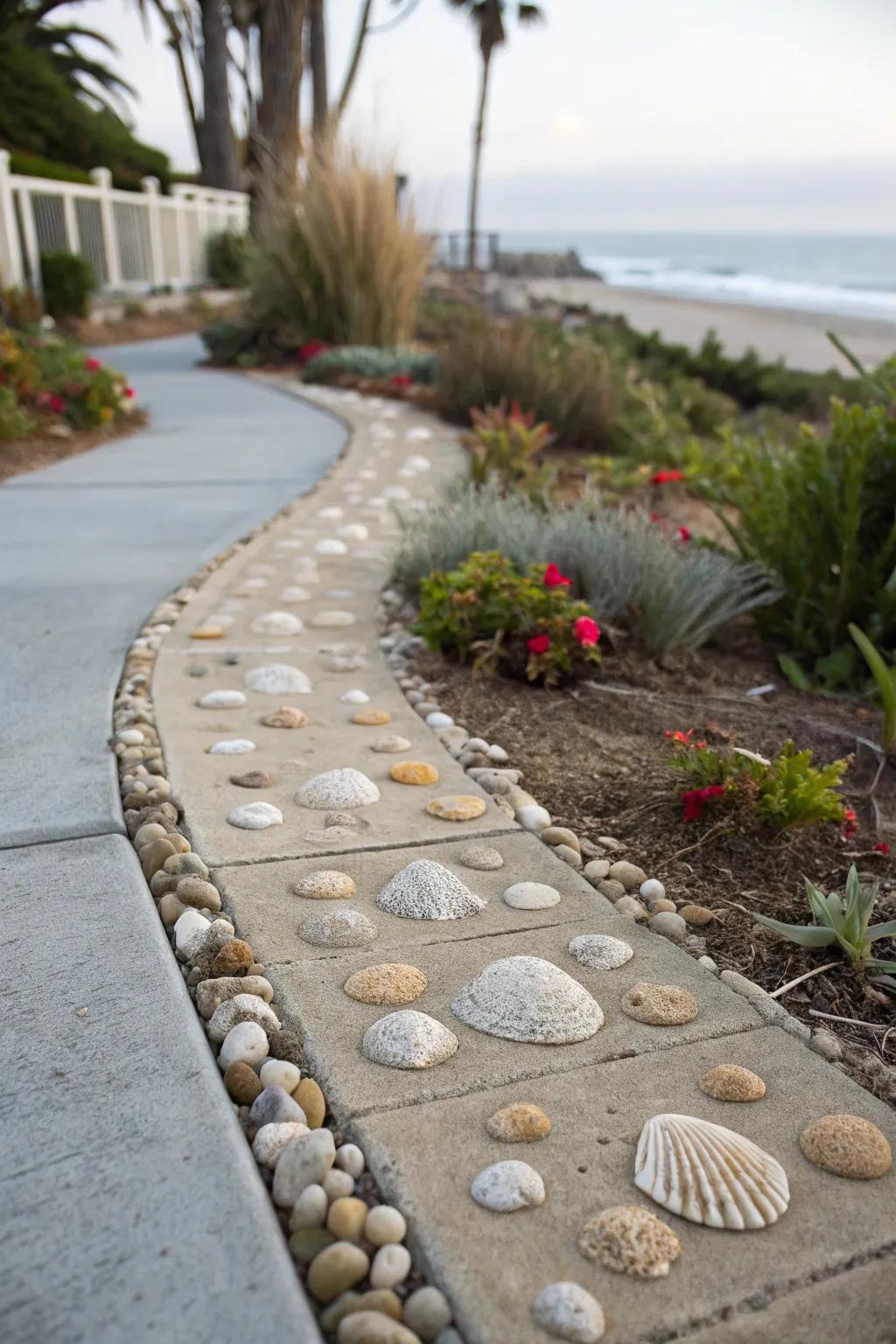 Shell-imbued hardtop brings a seaside vibe to your sidewalk.