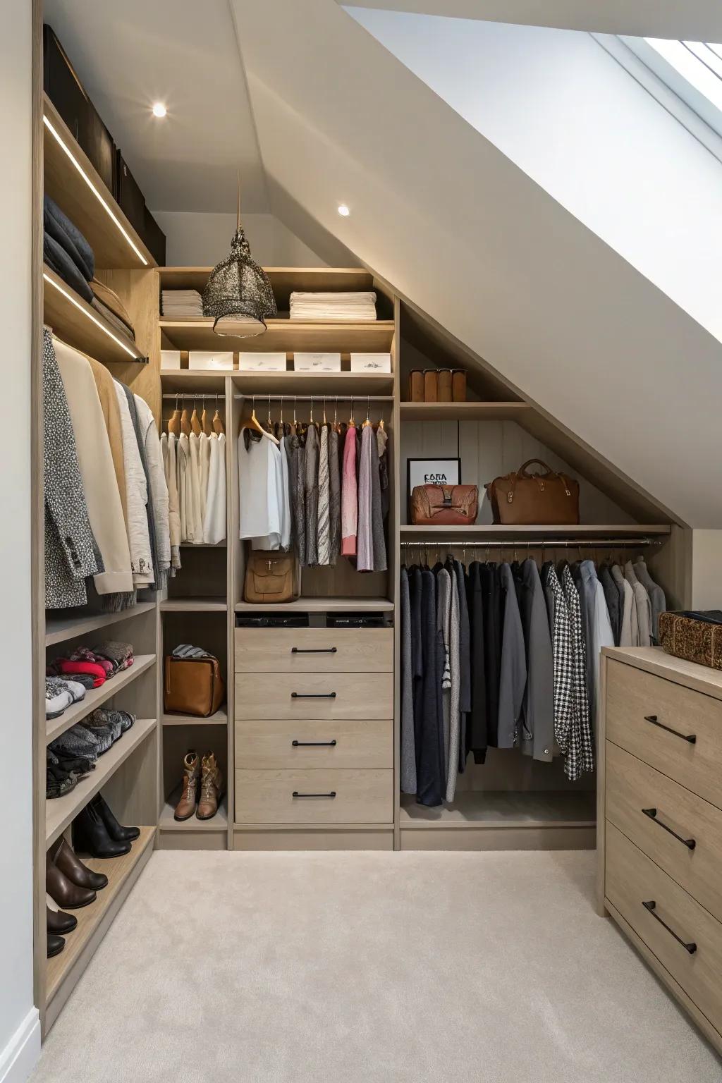 Multi-level storage helps categorize and organize your closet effectively.