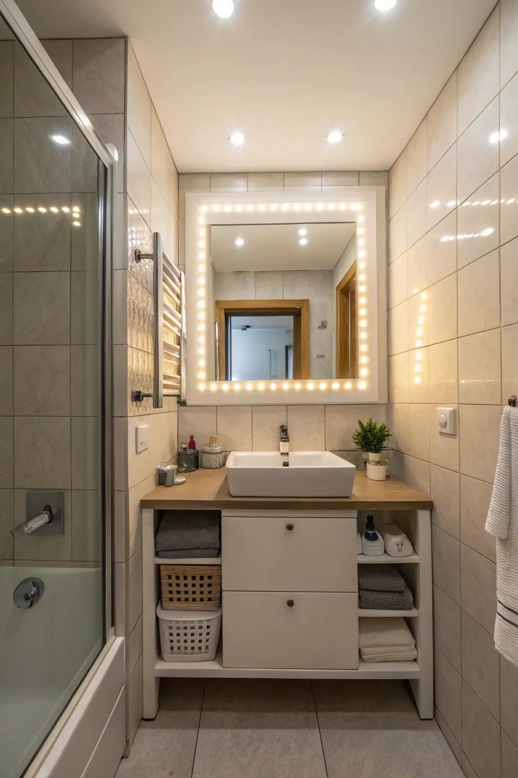 Multi-use items make the most of small bathrooms.