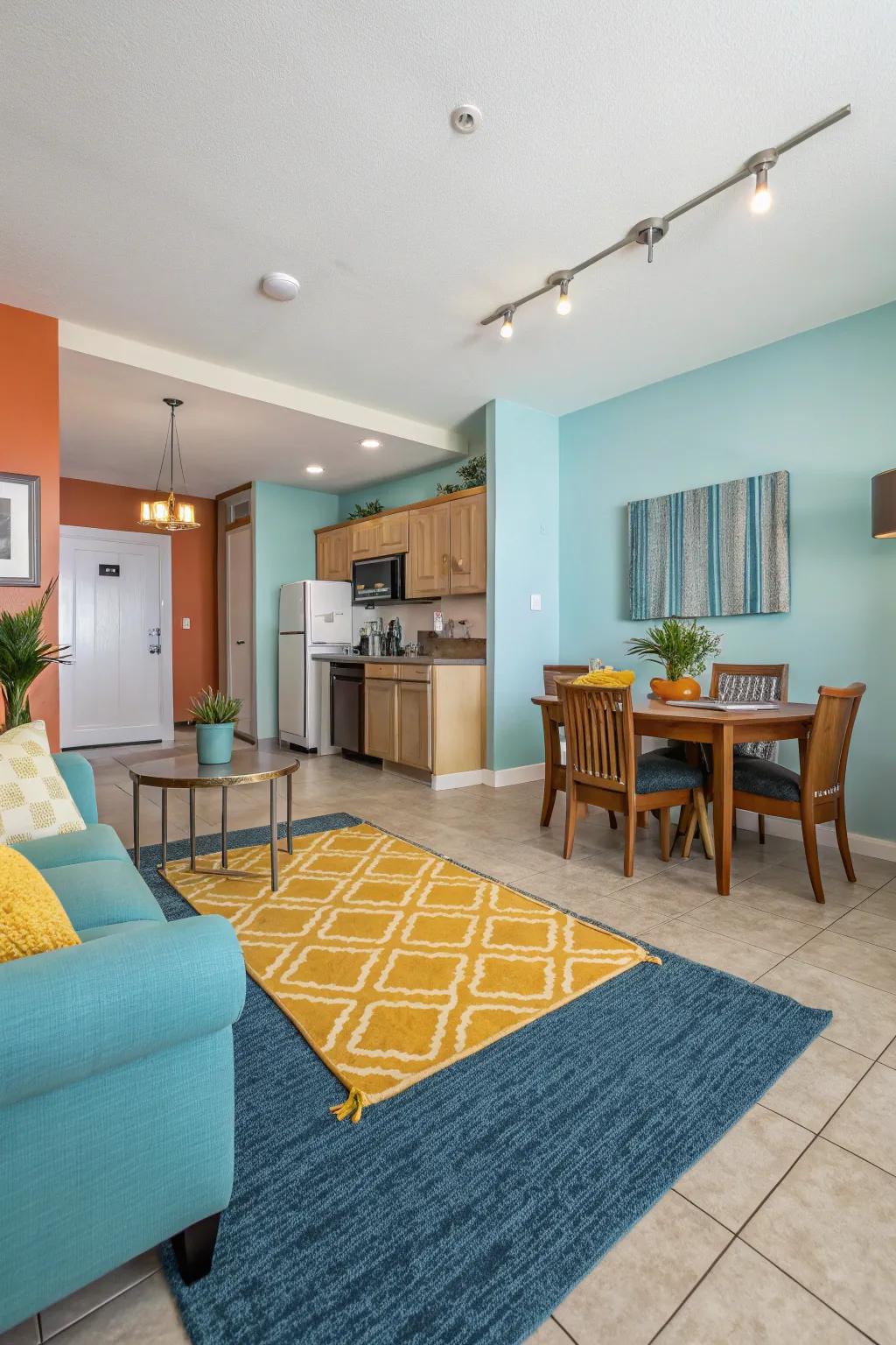 Colors can subtly define different zones.