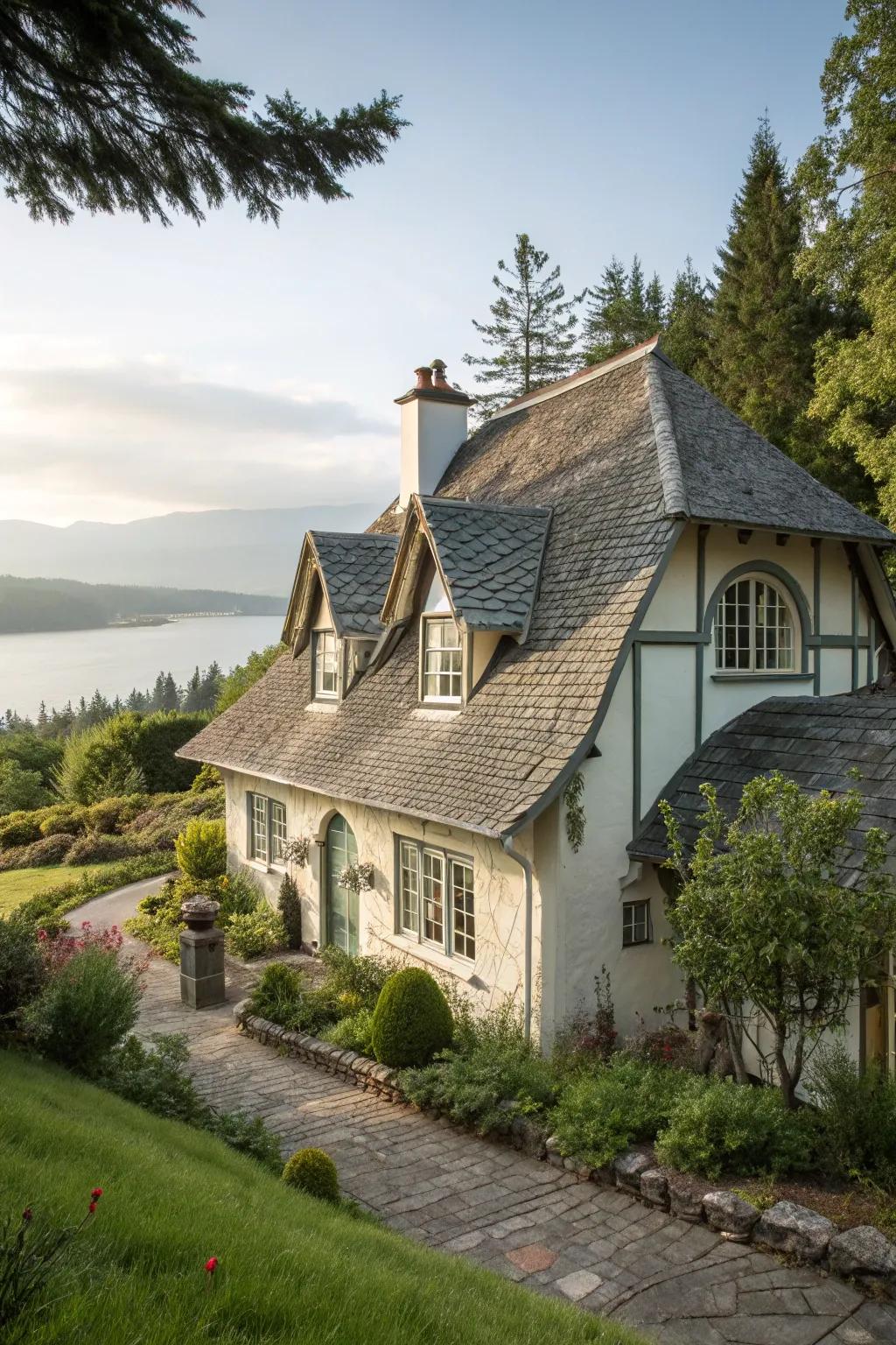 A unique cottage design featuring unconventional elements.