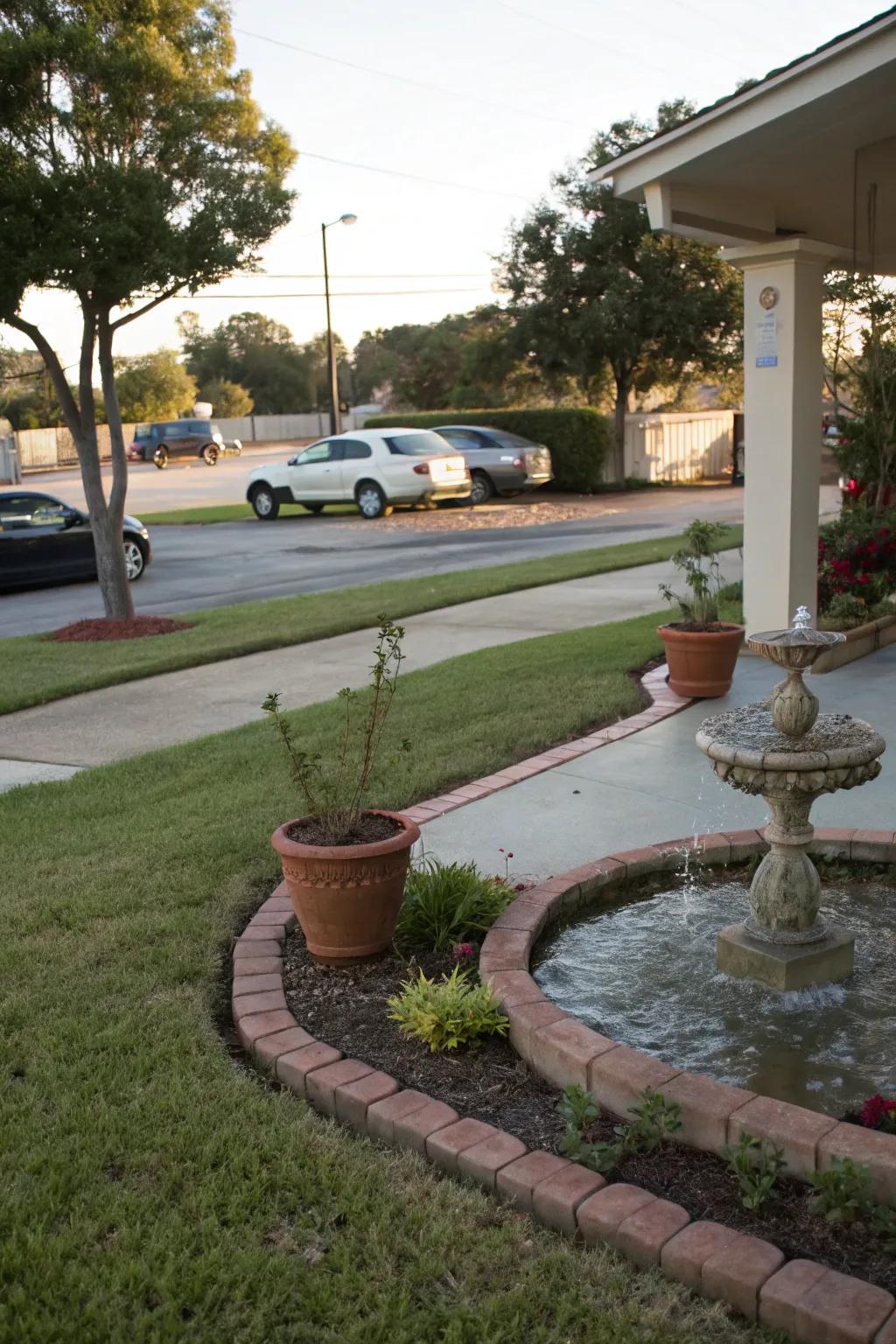 A water attribute infuses tranquility and allure into your parking space.
