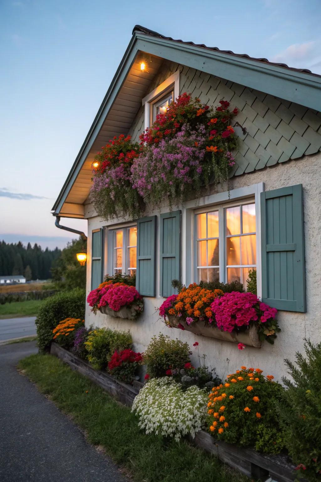 Flower boxes contribute a joyous touch of color to your exterior.