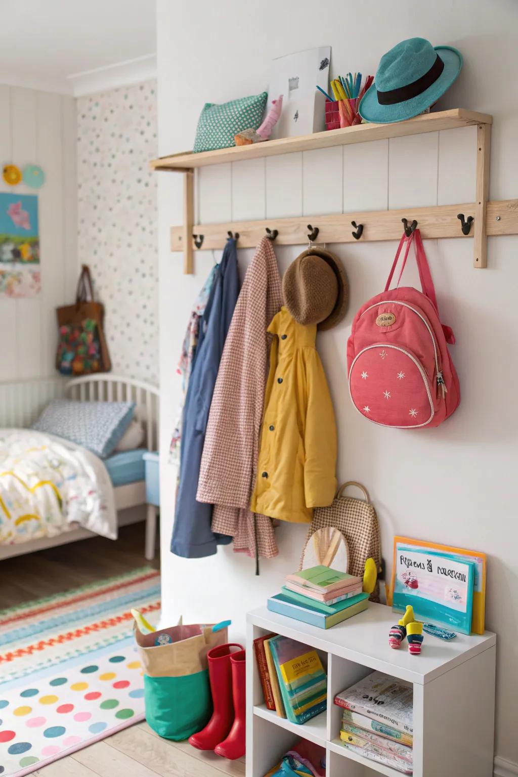 Peg rails provide versatile and charming storage solutions.