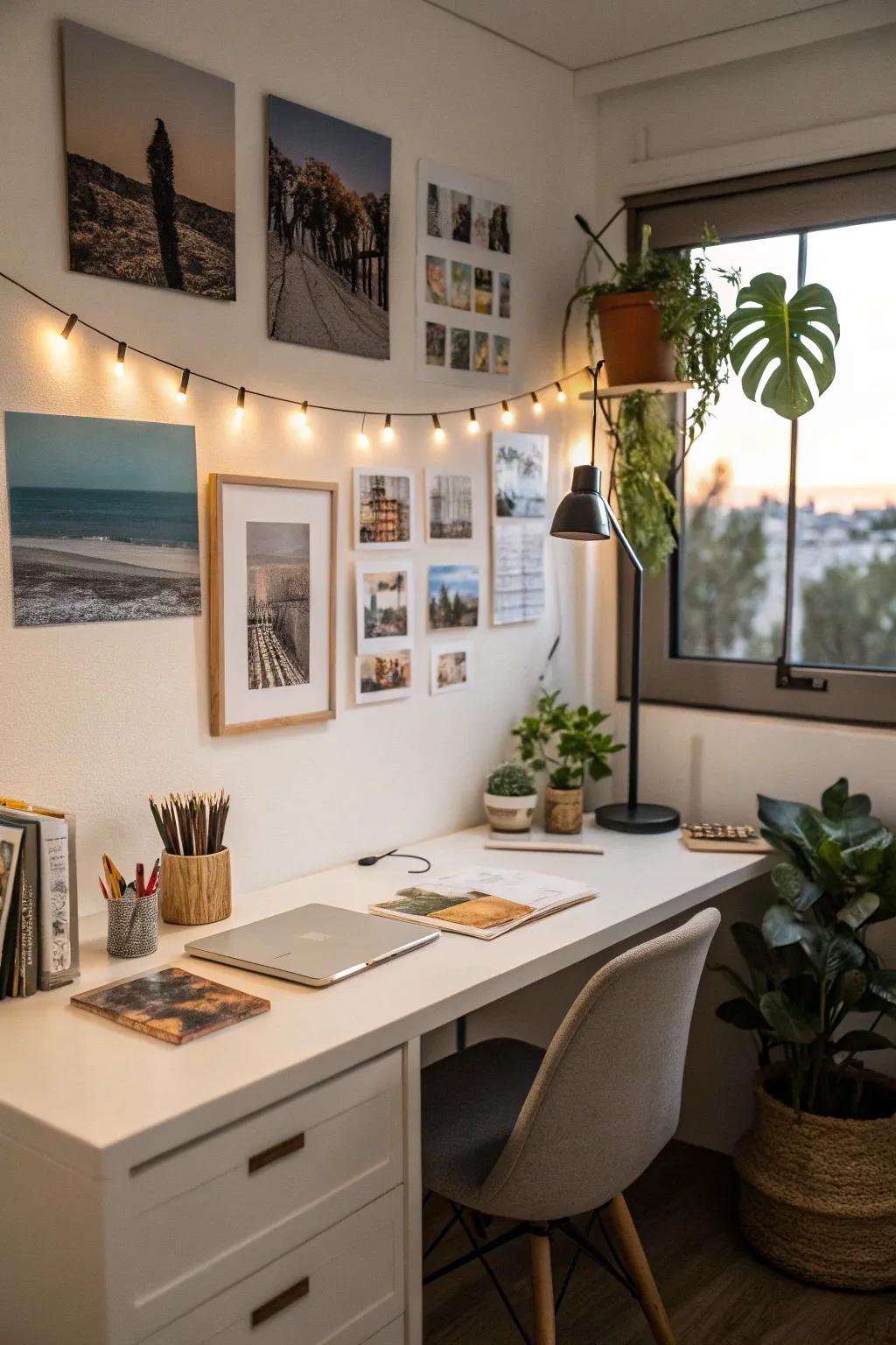 Office space with personal touches to make it feel warm and personal.