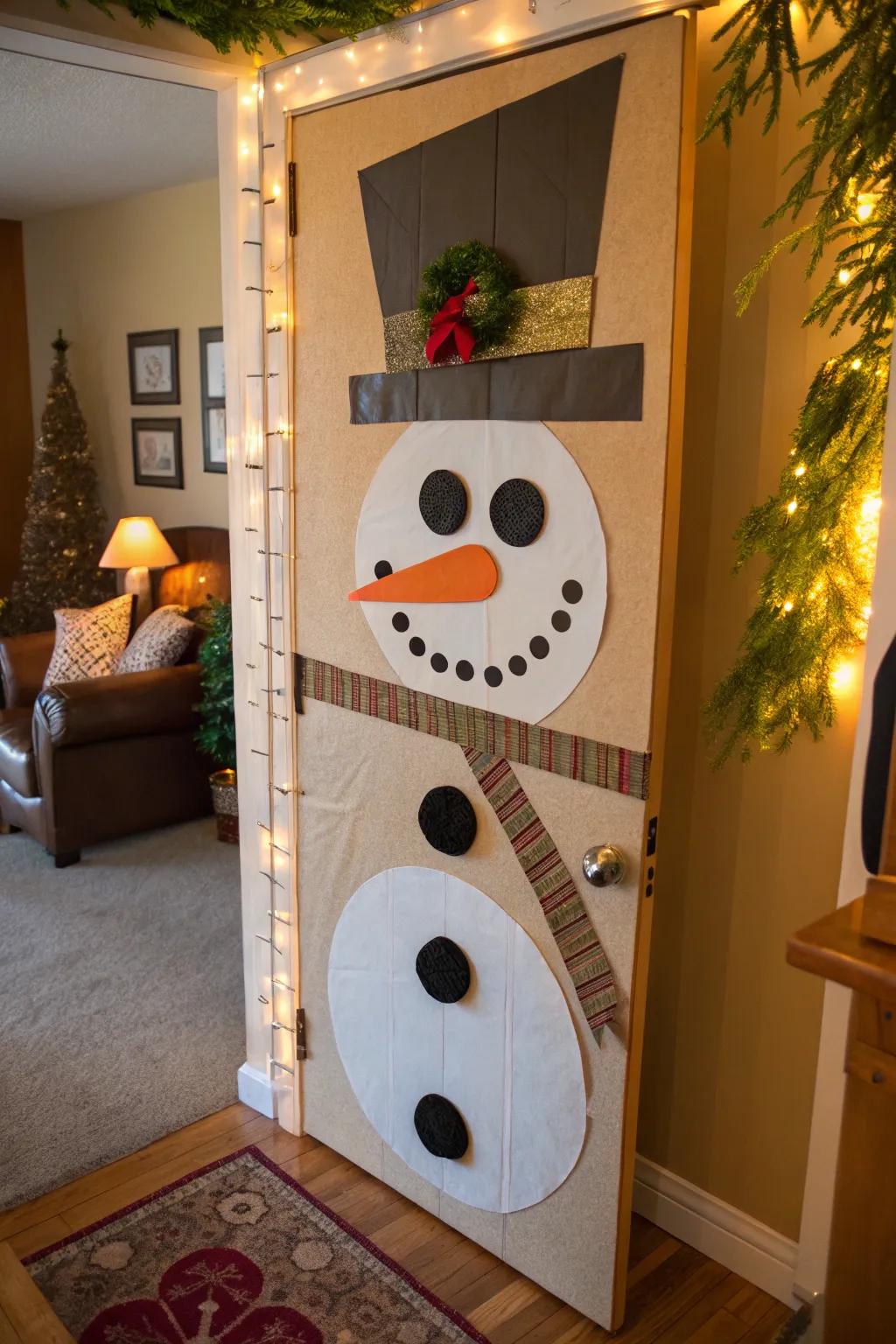 Eco-forward materials tender a sustainable methodology to your snowman door.