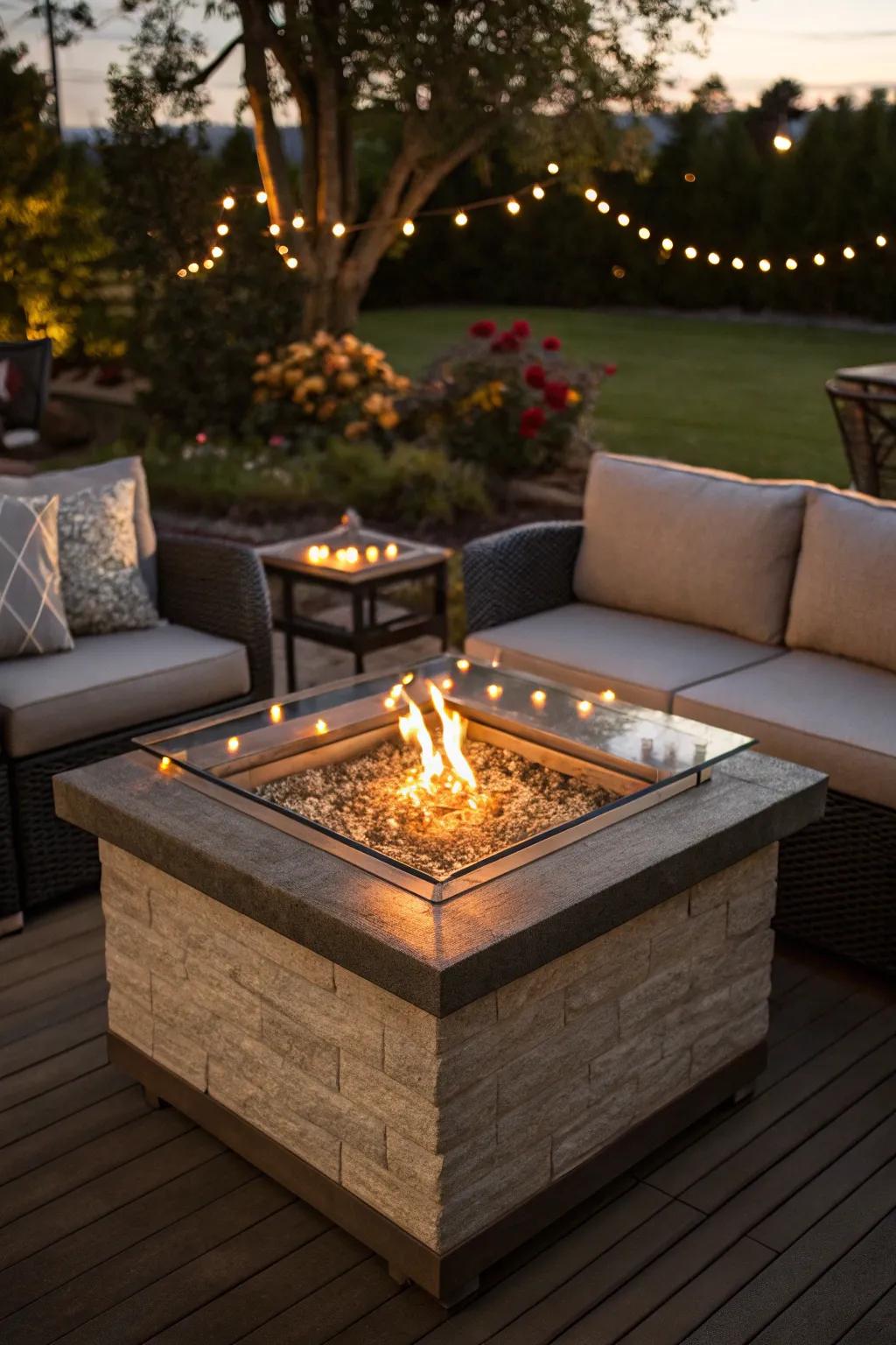 Glass-top fire pits offer beauty and functionality.