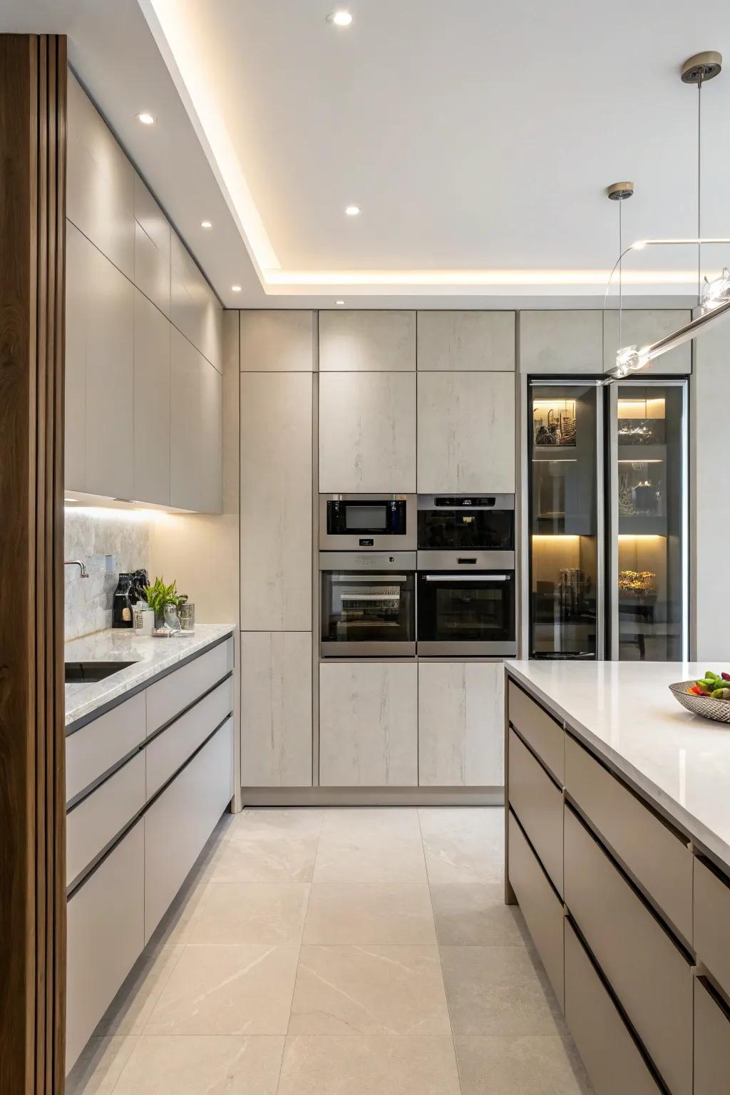 Concealed appliances maintain a clean and uninterrupted kitchen design.
