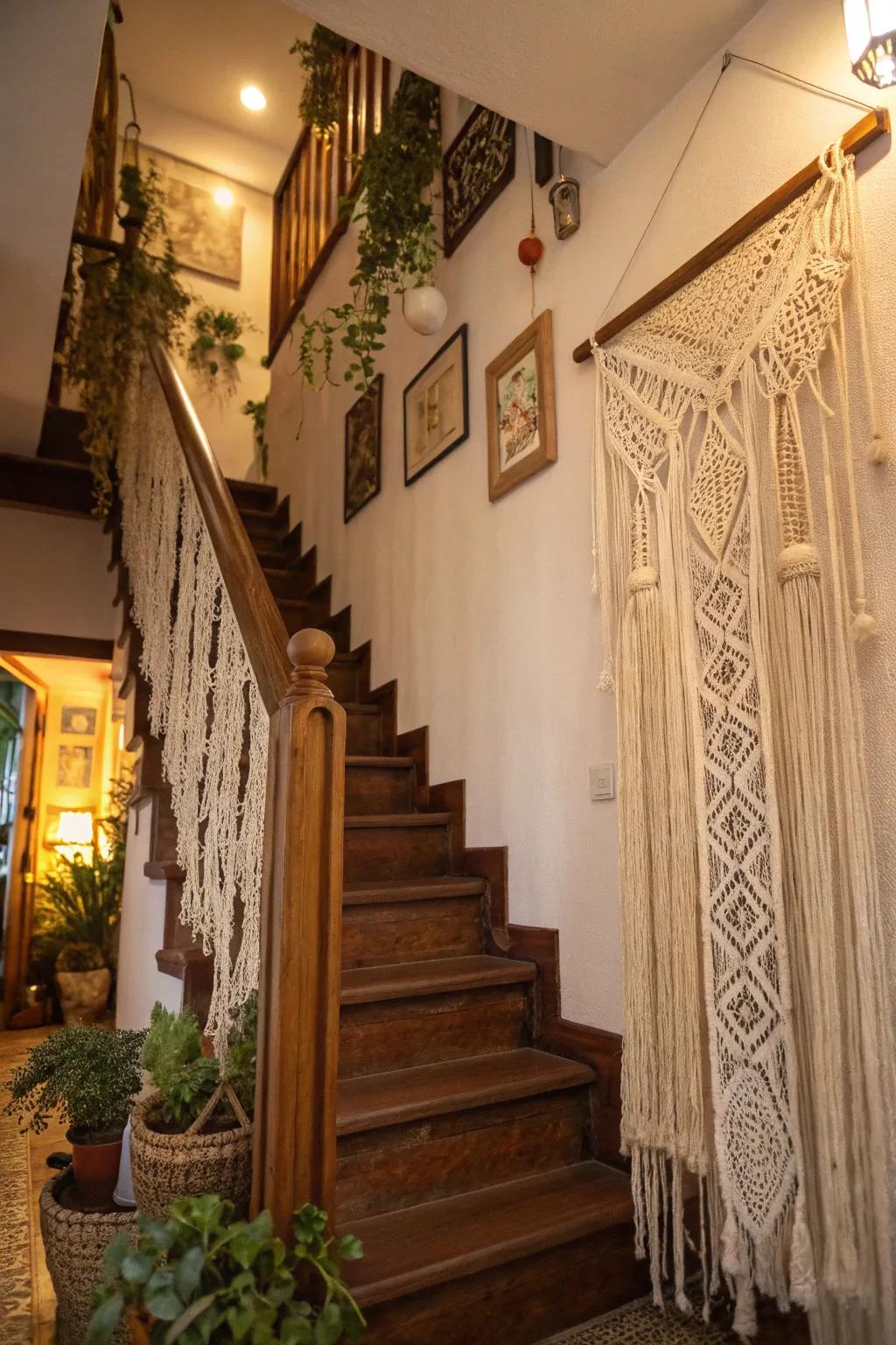 Weave curtains add texture and bohemian style to your stairwell.