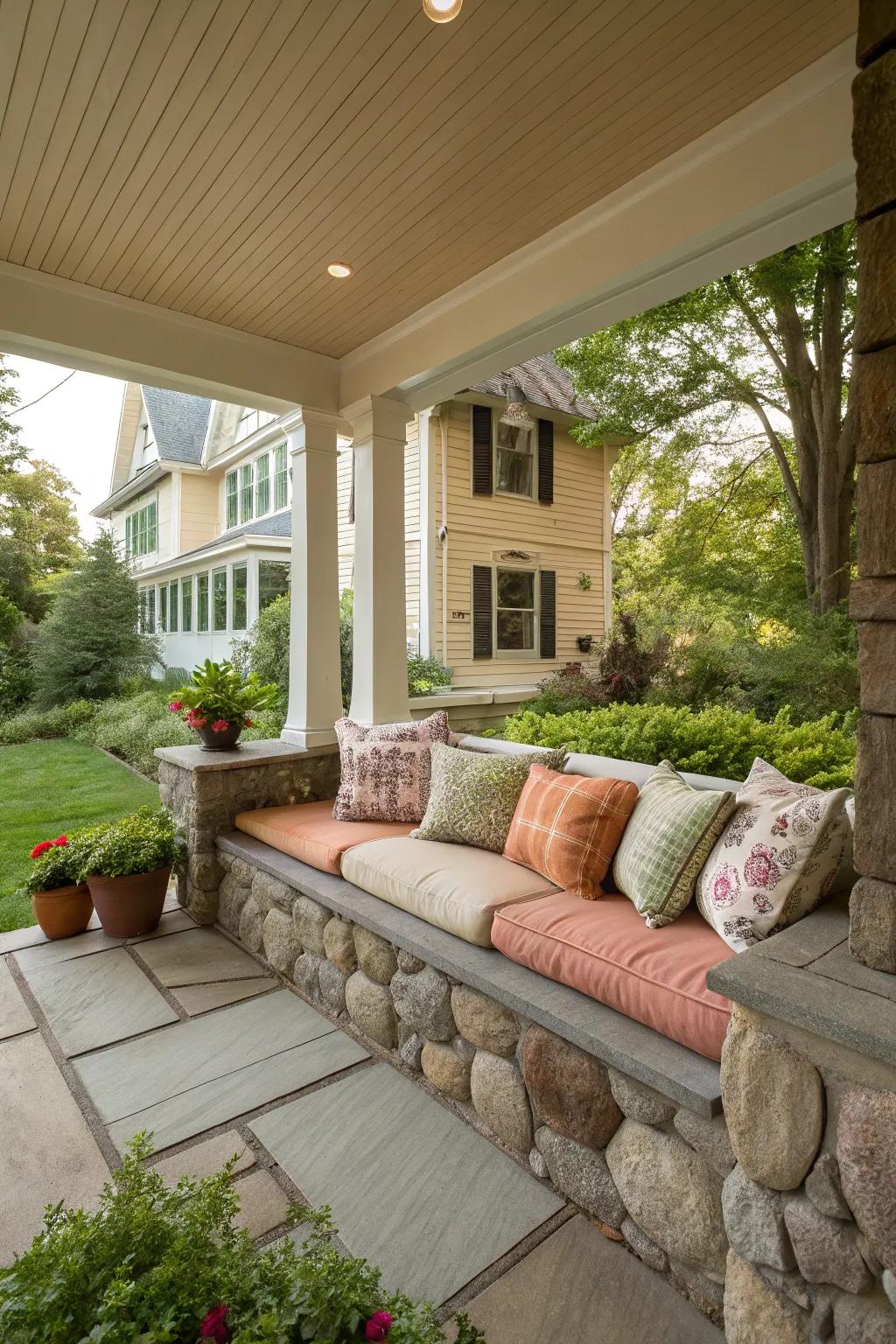 Rock seating built-ins provide durable comfort.
