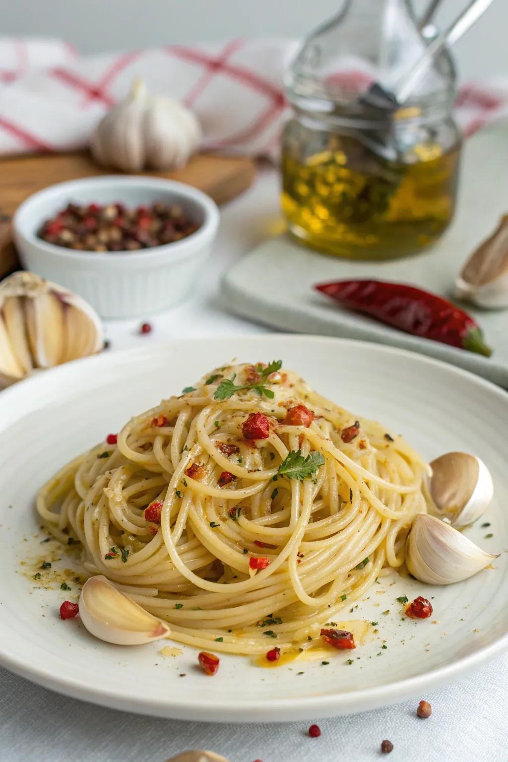 Ribbon pasta with oil, a timeless Italian classic.