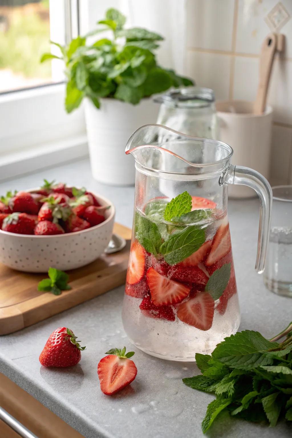 A delightful dispenser of strawberry-infused water.