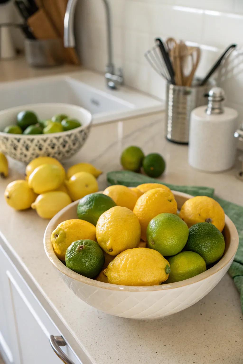Dynamic lemons and limes establish a revitalizing centerpiece.