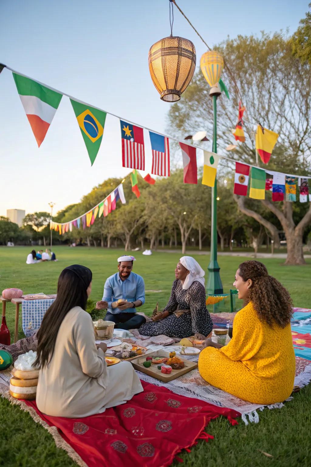 A global feast picnic celebrating global diversity and traditions