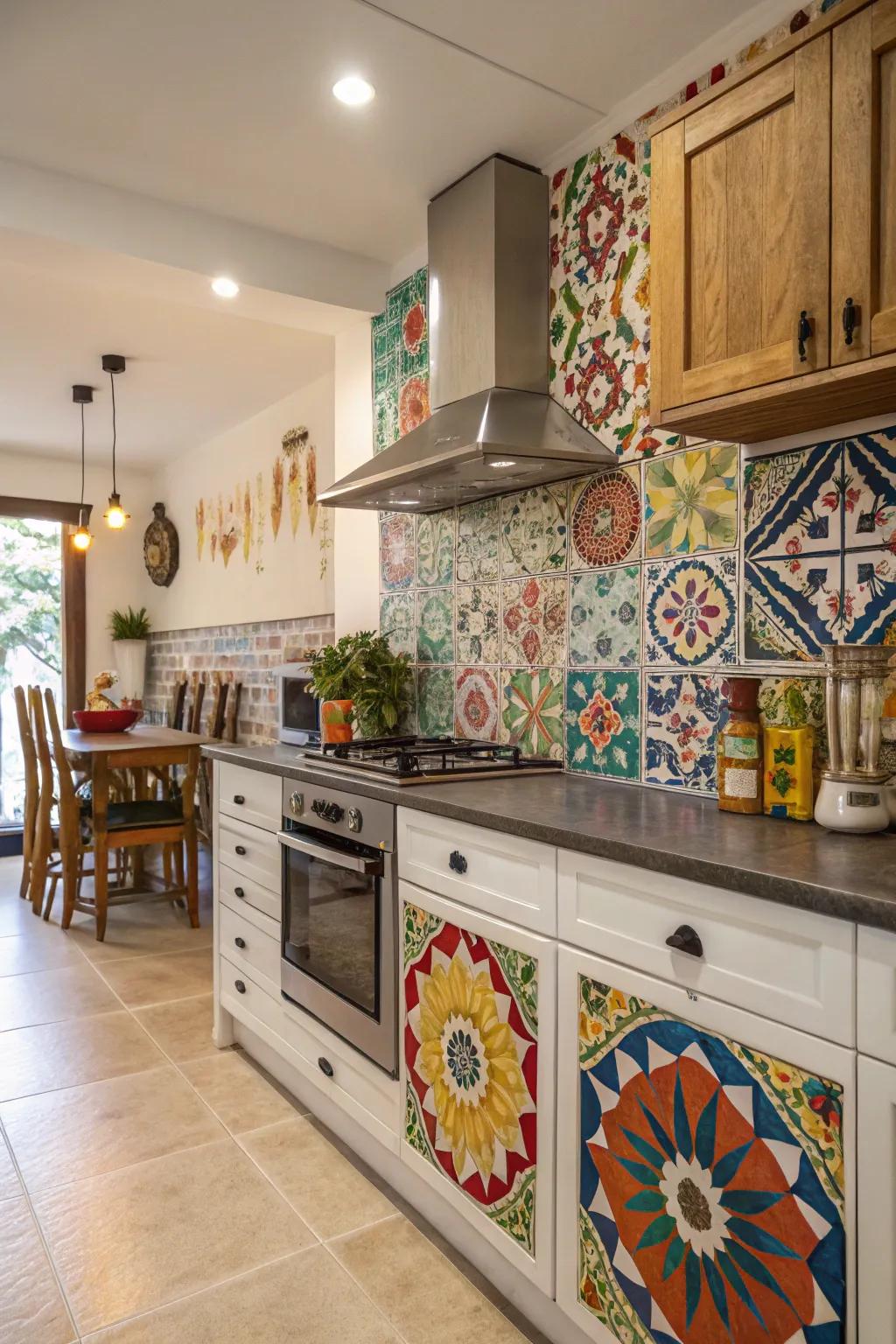 Play with patterns using a mix and match Andalusian mosaic backsplash.