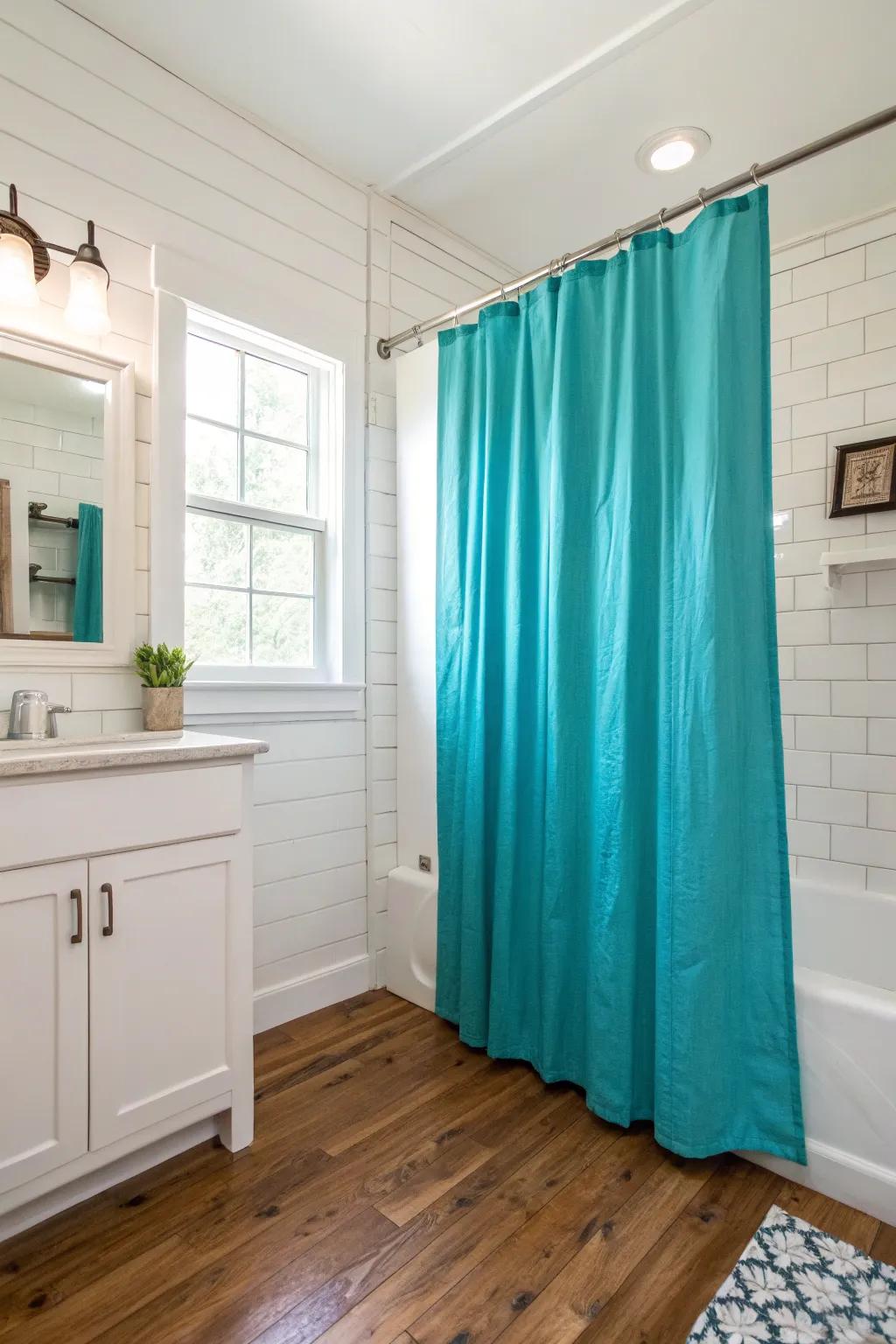 Elevate your space using a vibrant azure curtain.