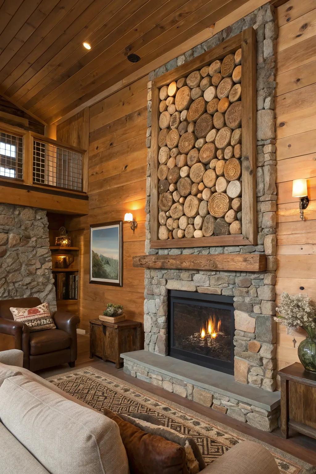 The natural materials in this textured art design give an earthy charm to this living space.