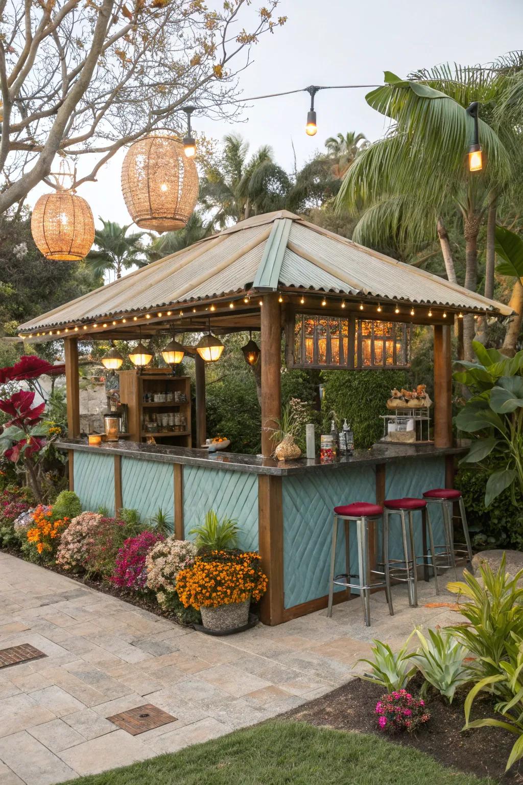 A fusion of metal and bambusa establishes a robust, stylish roof.