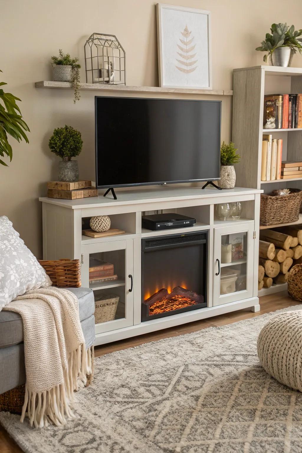 Electric fireplace stands deliver ambiance and utility in one package.