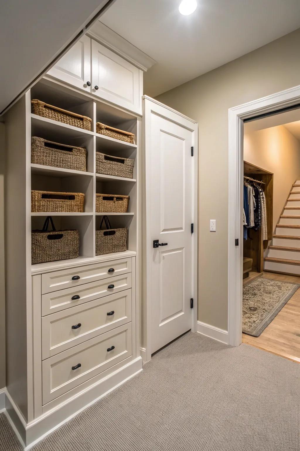 Hidden storage keeps your closet sleek and organized.