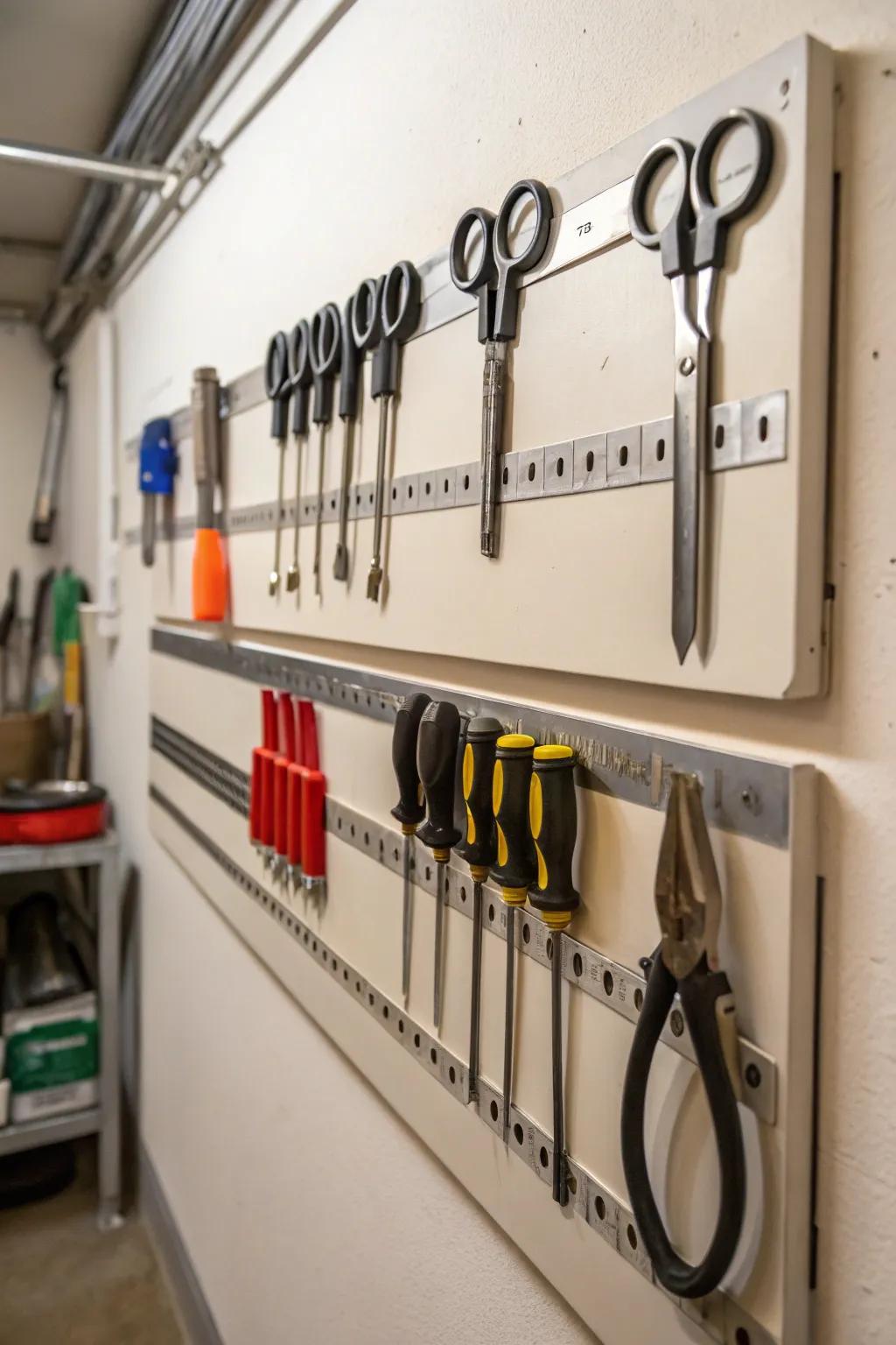 Magnetic strips offer a streamlined solution for organizing metal tools.