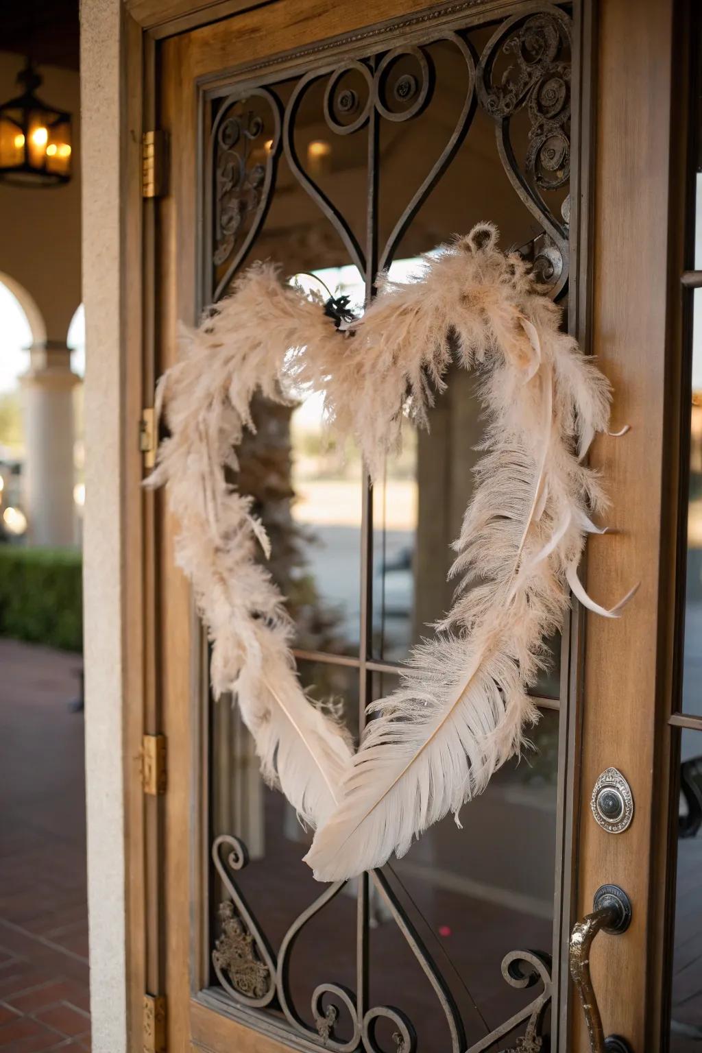 Valentine's decorations are given a soft and ethereal touch with feathered hearts.