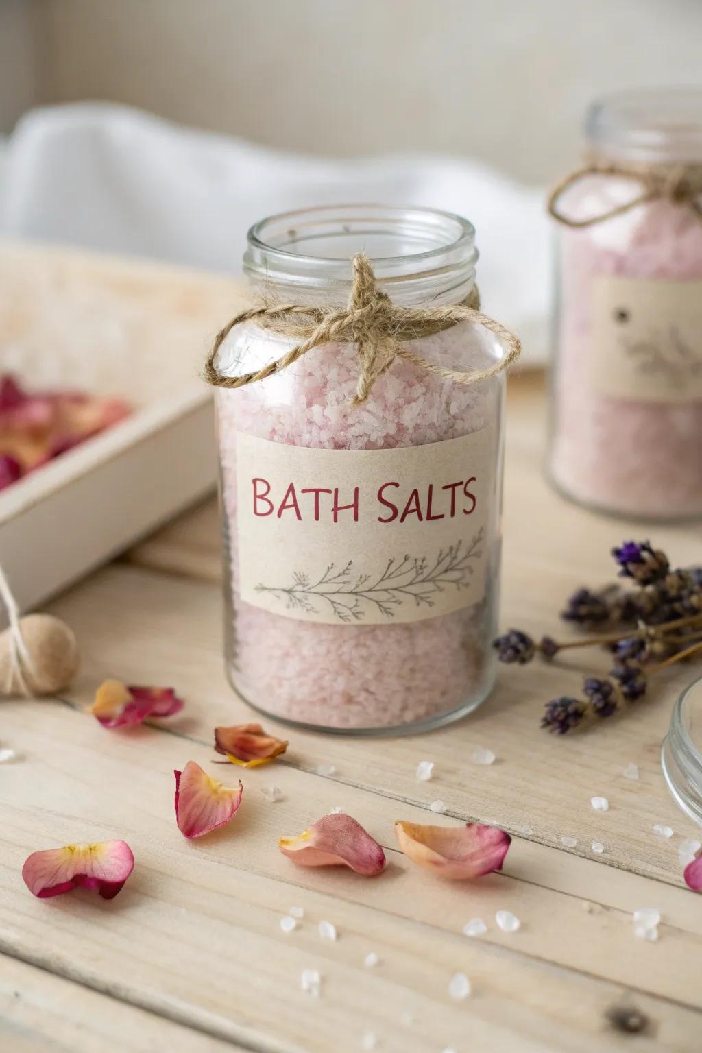 Transform bath time into a spa experience with these charming Bath Salt Bliss Jars—an ideal Valentine's gift that speaks of love and relaxation.