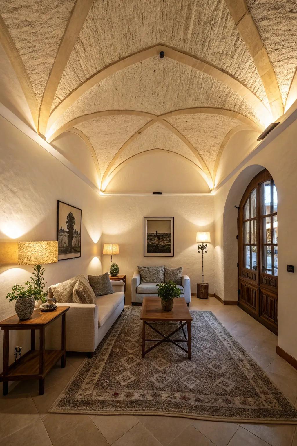 Textured paint adds depth and character to vaulted ceilings.