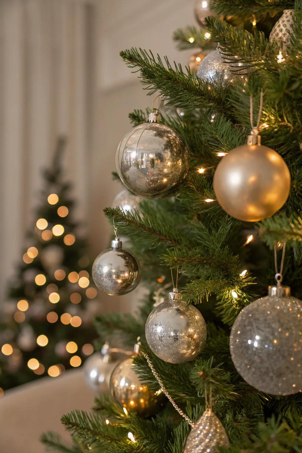 Luster glass ornaments contribute grace and shimmer.