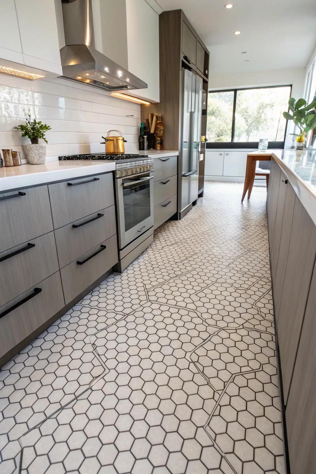 With hexagon pattern vinyl flooring, you can stay on trend.