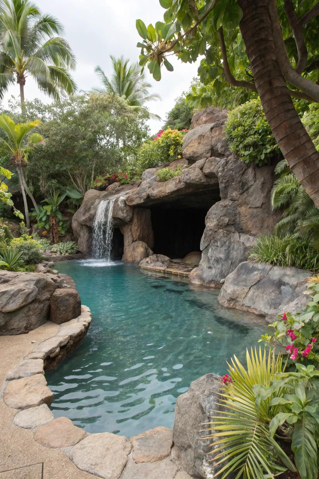 Hidden grottos offer a private sanctuary within your pool area.