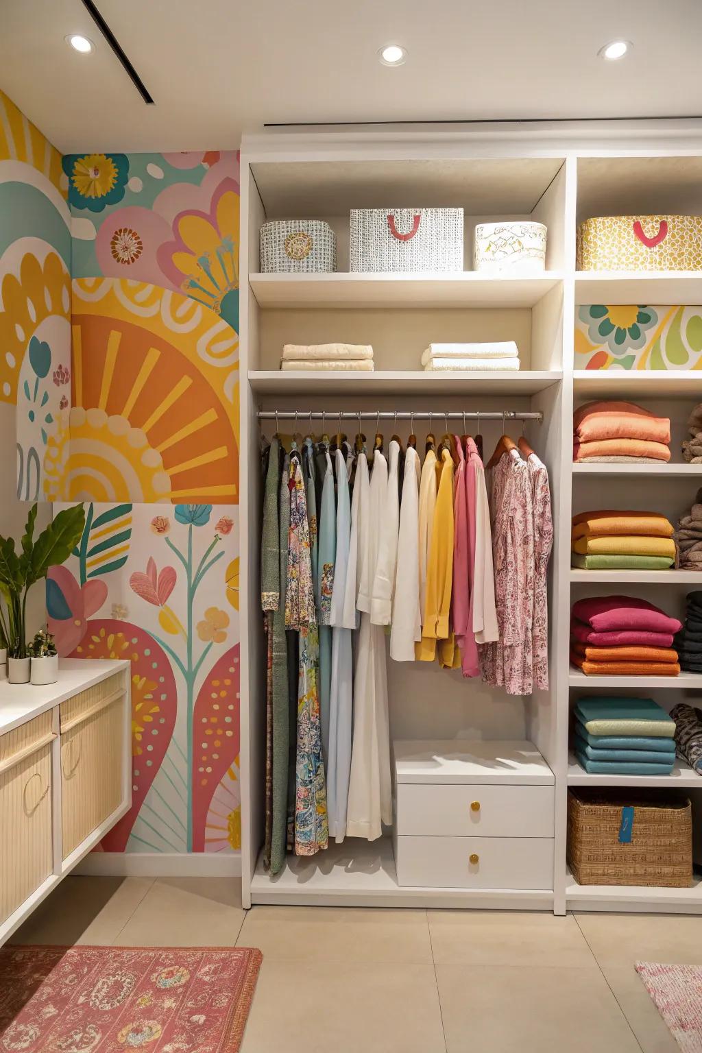 A pop of color inside a wardrobe adds personality and surprise.