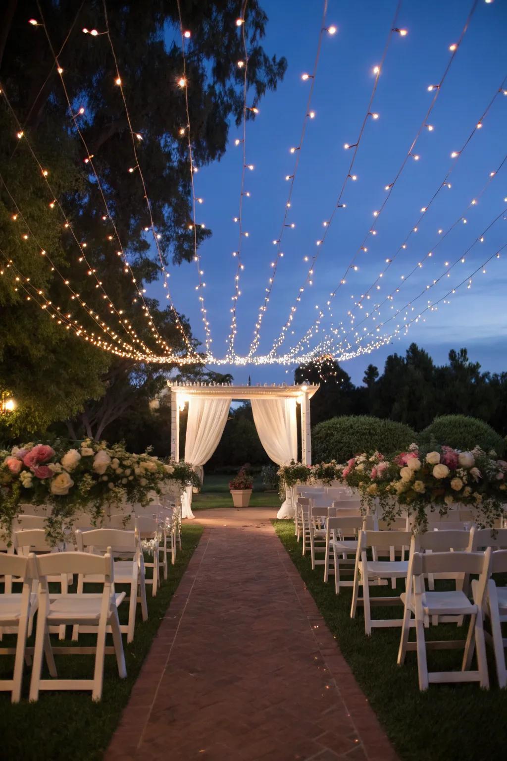 A magical miniature decorative light canopy fosters a dreamlike atmosphere.