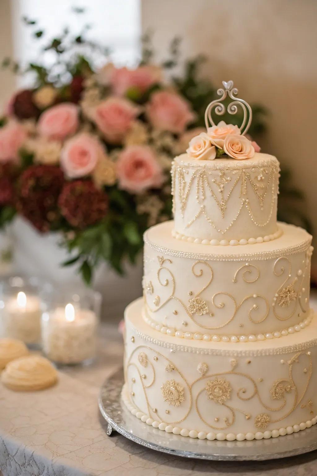 A small yet sophisticated wedding cake that commands attention.