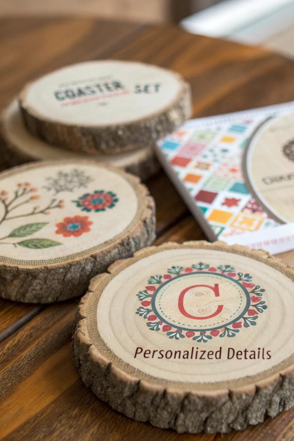 Rustic coaster sets as a charming and practical wedding favor