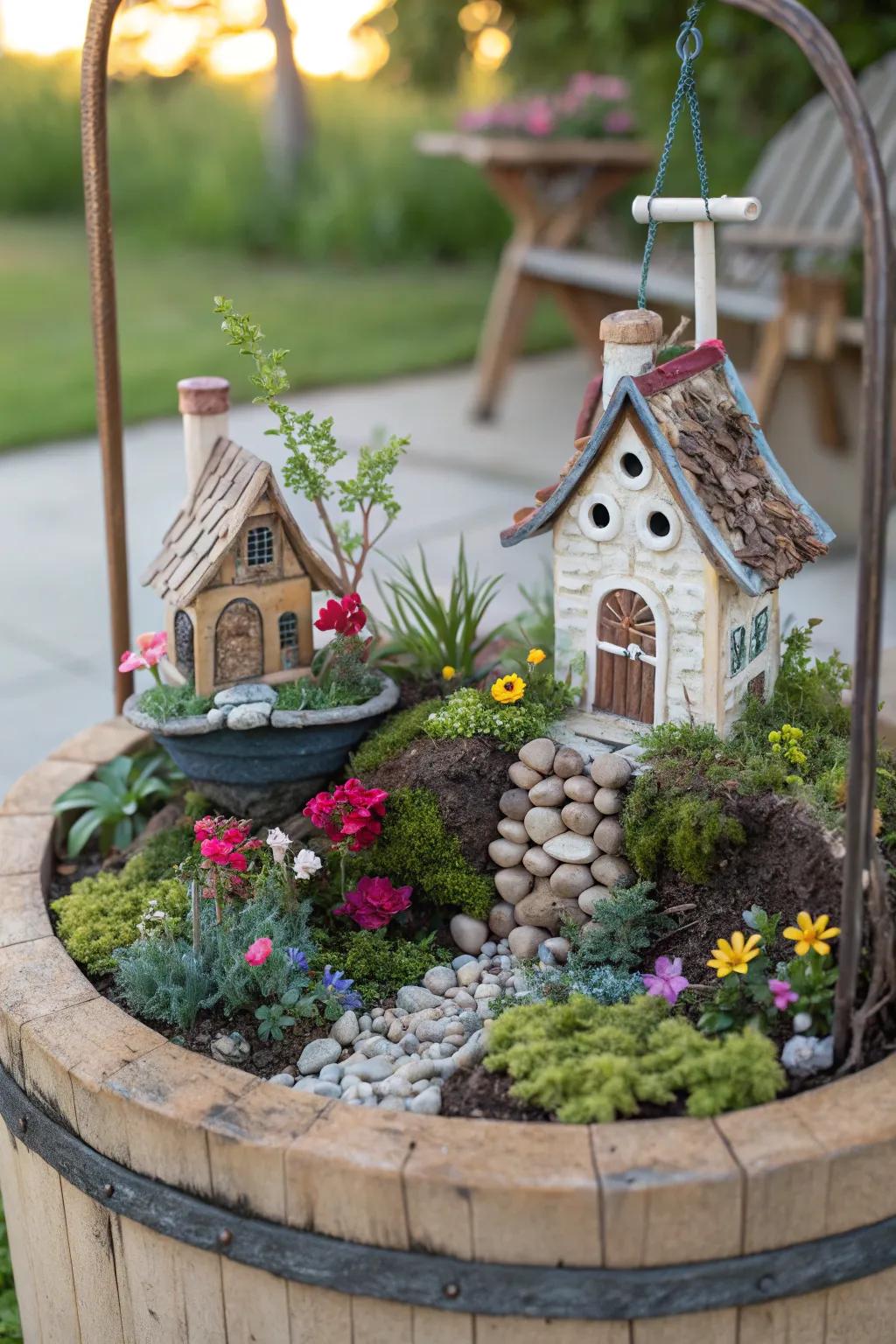 A sprite garden infuses a whimsical essence into this well cover.