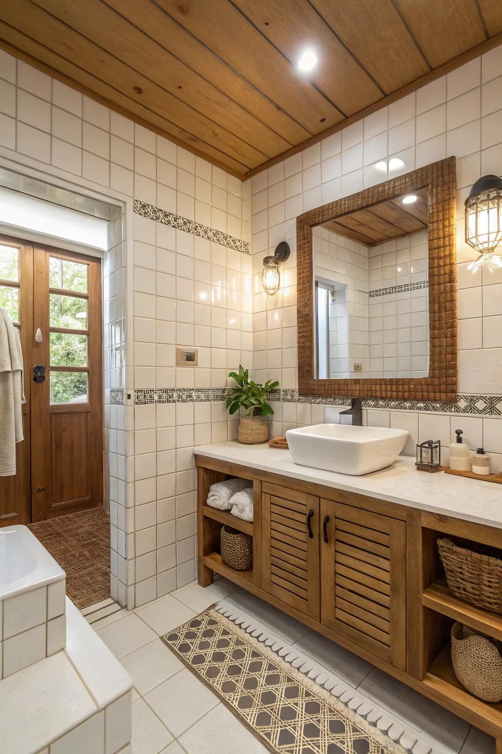 Earthy tones add warmth and balance to bleached ceramic.