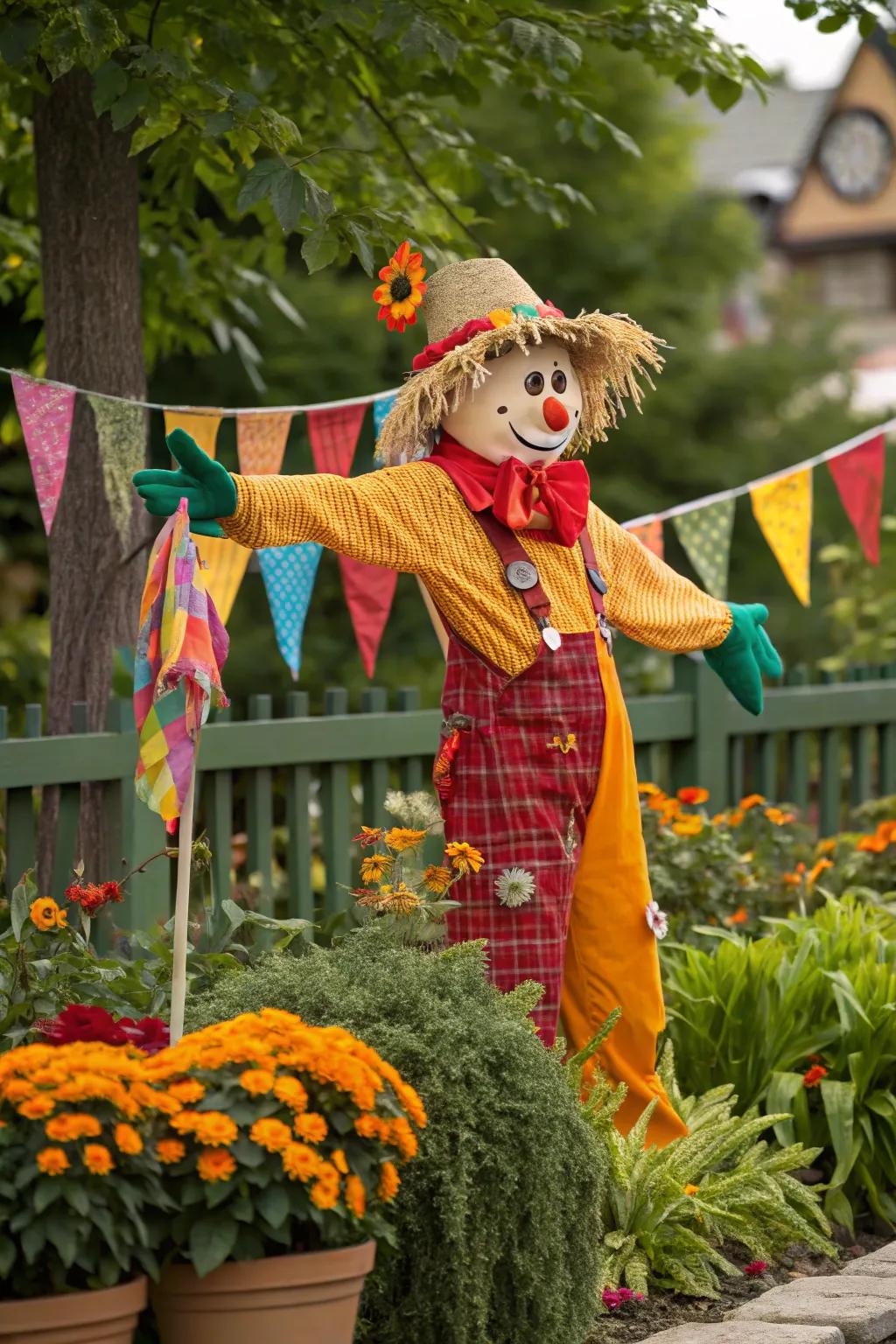 A jubilee merriment scarecrow honoring collective ethos.