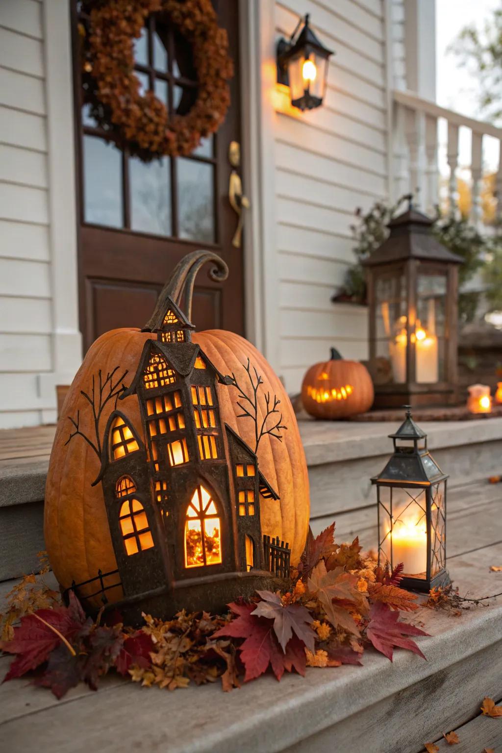 Jack-o'-lantern transmuted into a spooky phantasmal abode.