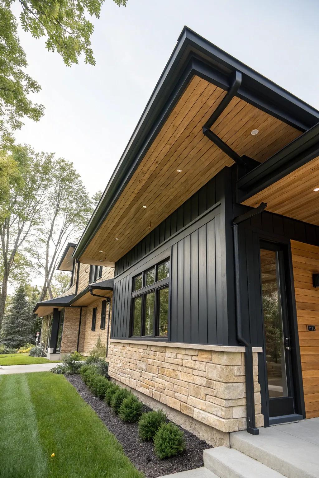 Contrasting woods adding significance and intrigue to soffits.