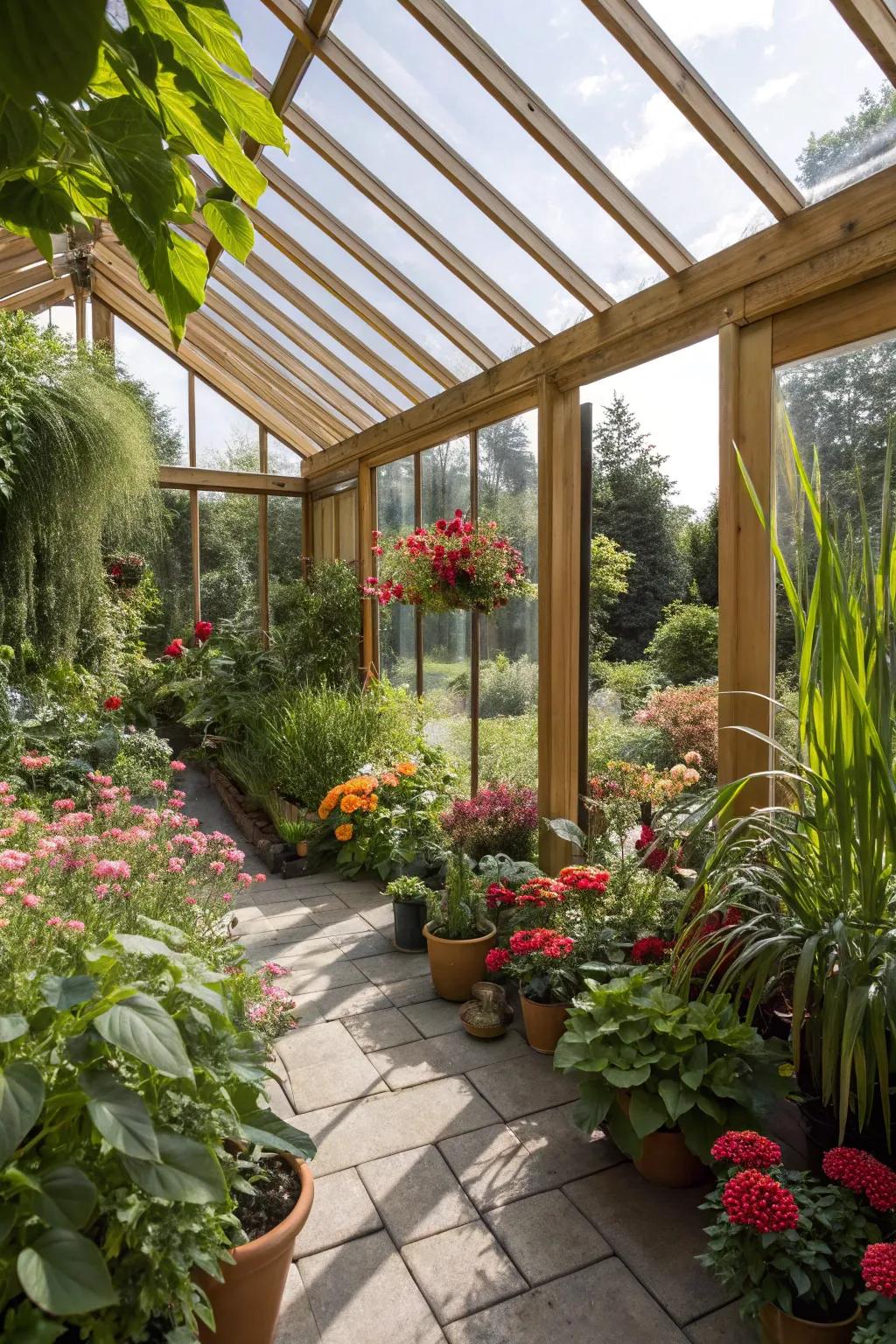 A productive glass enclosure for year-round gardening.
