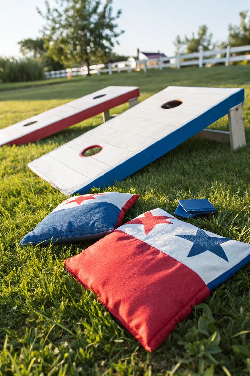 Patriotic cornhole boards contribute a delightful twist to traditional picnic games.