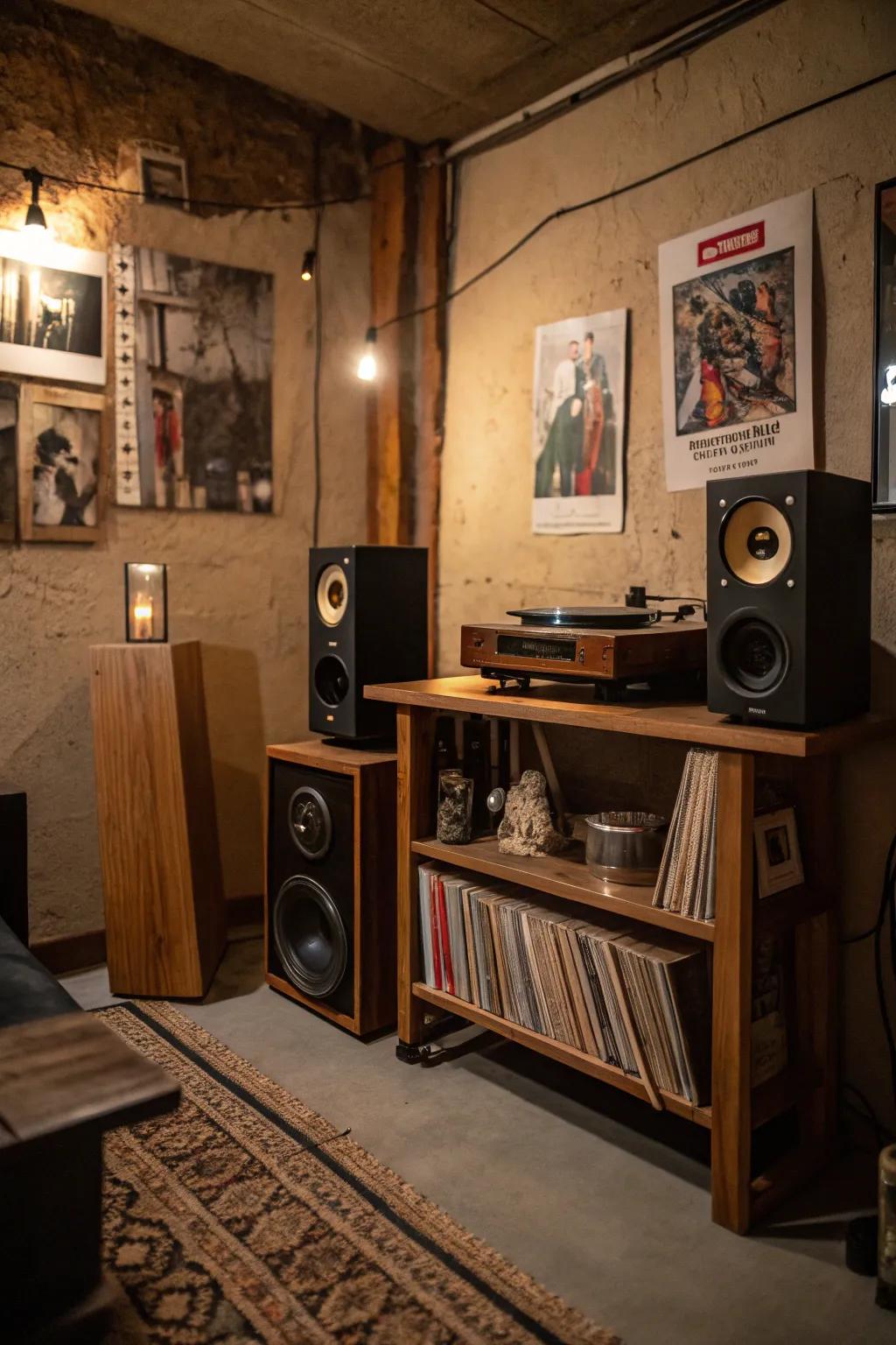 A retro sound apparatus completes the 70s ambiance.