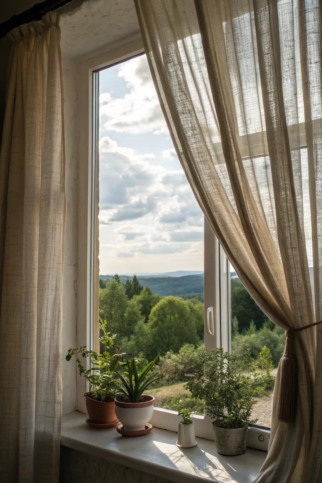 Add depth to your area using weave curtains.