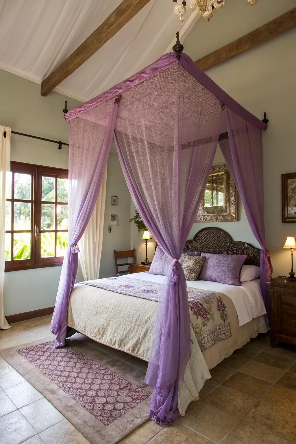 Dream beneath a luxurious violet top.