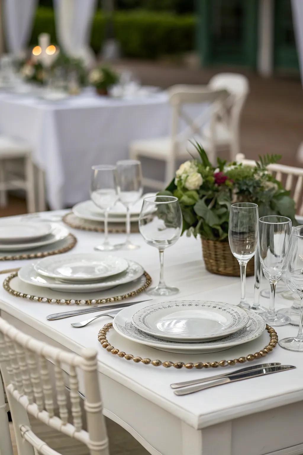 Ivory platform pieces elevate the formal dining experience.